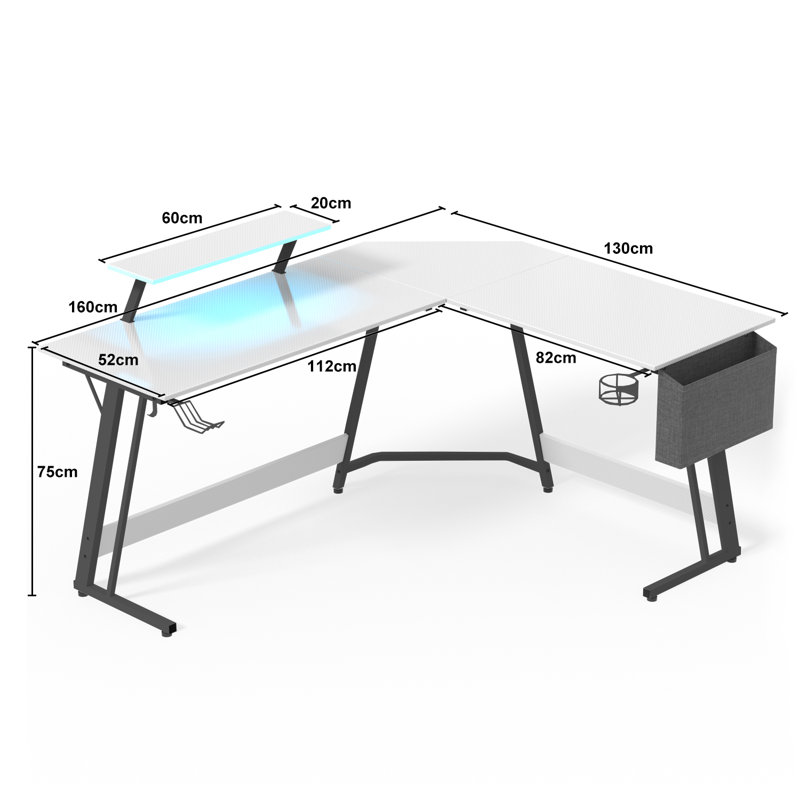 Spiro 160cm W LED Light Desk, White