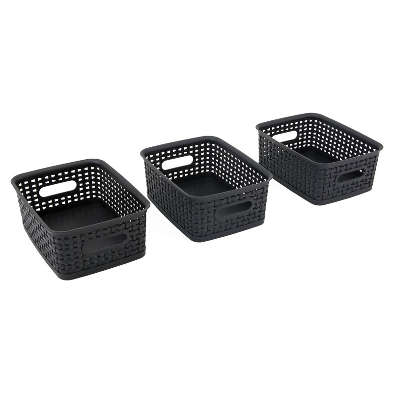 Advantus Black Plastic Weave Bins, Small, Pack Of 3