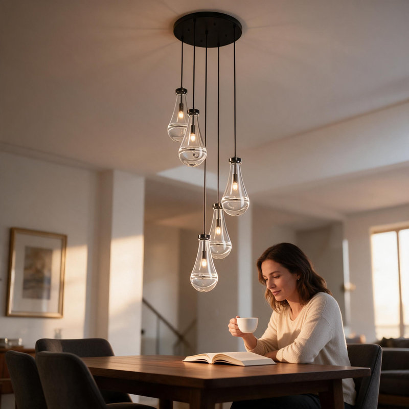 Cluster Pendant Light, 113.2" H x 13.8" W x 13.8" D, Black, 6 Lights