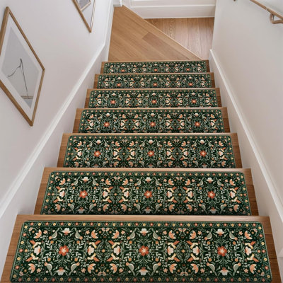 Tapis d'escalier floraux antidérapants pour marches en bois, tapis d'escalier décoratifs avec envers antidérapant