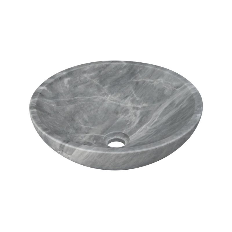 Carrara Gray Natural Marble Bathroom Vessel Sink - Semi-Polished Surface Luxury Countertop Mounted Basin with Unique Veining