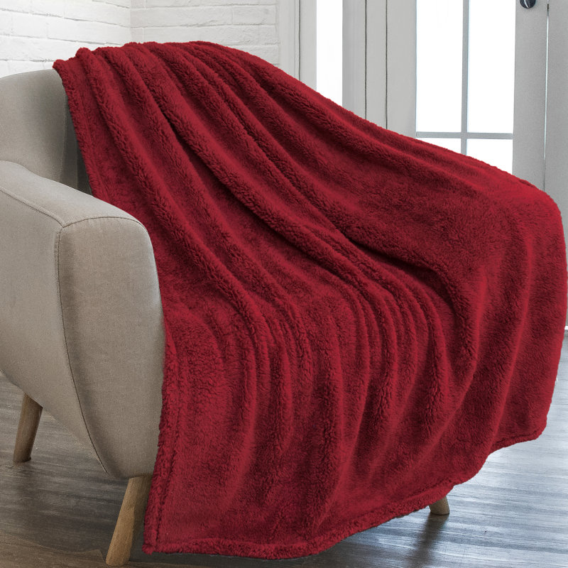 Wine Red Plush Sherpa Fleece Throw Blanket, 50" x 60"