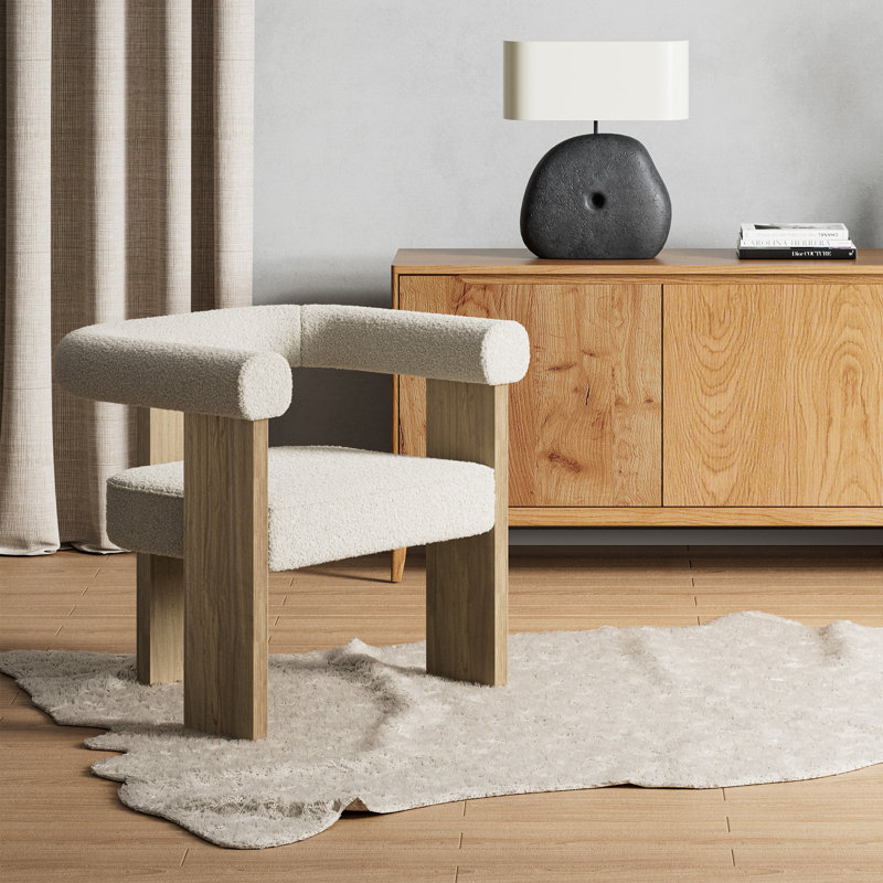 Fauteuil d'appoint rembourré avec structure en bois massif Sherpa Luxe, Bois de chêne