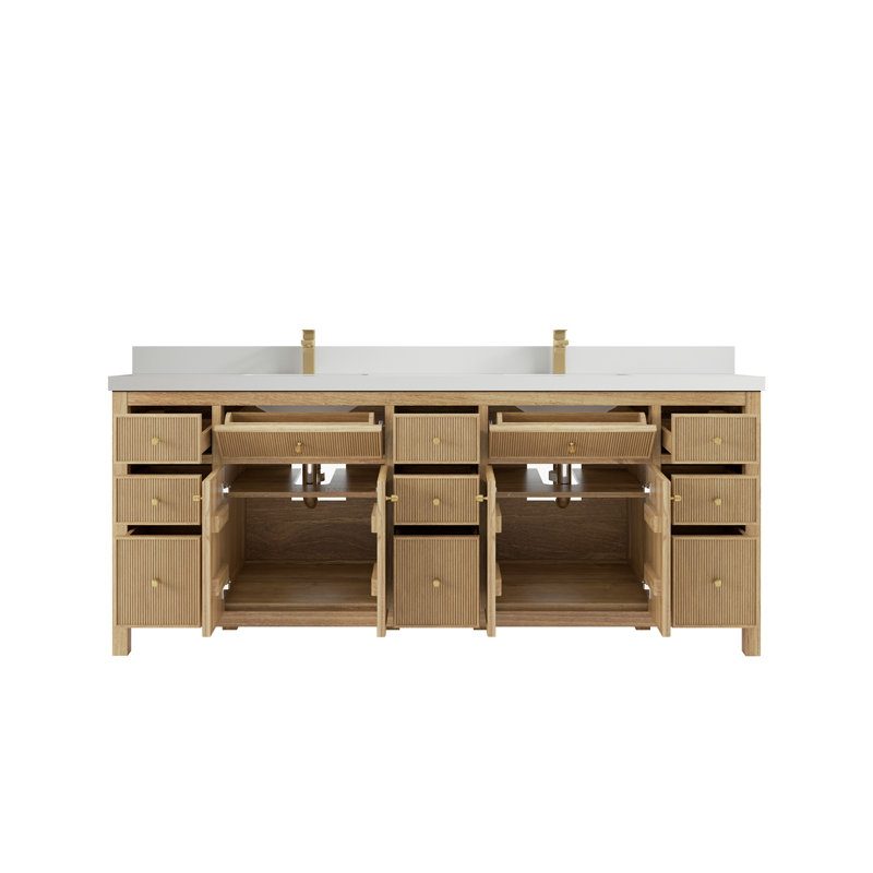 84'' Double Bathroom Vanity with Quartz Top, White