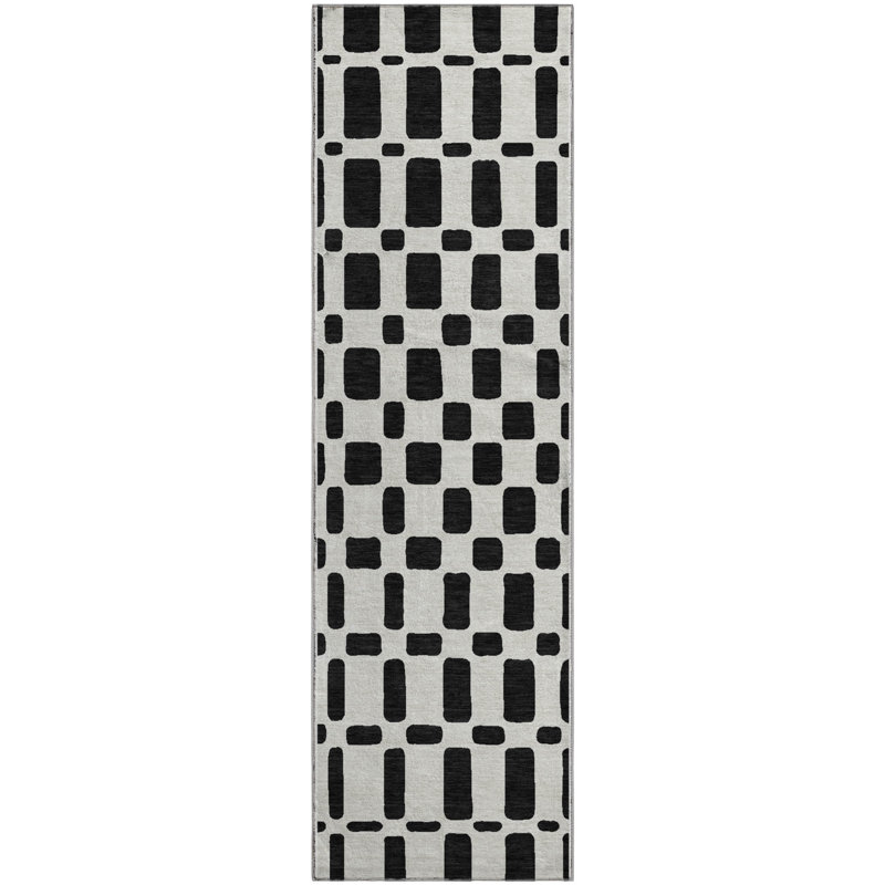 Premium Machine Washable Prisco Black Rug, Runner 2'3" x 7'6"