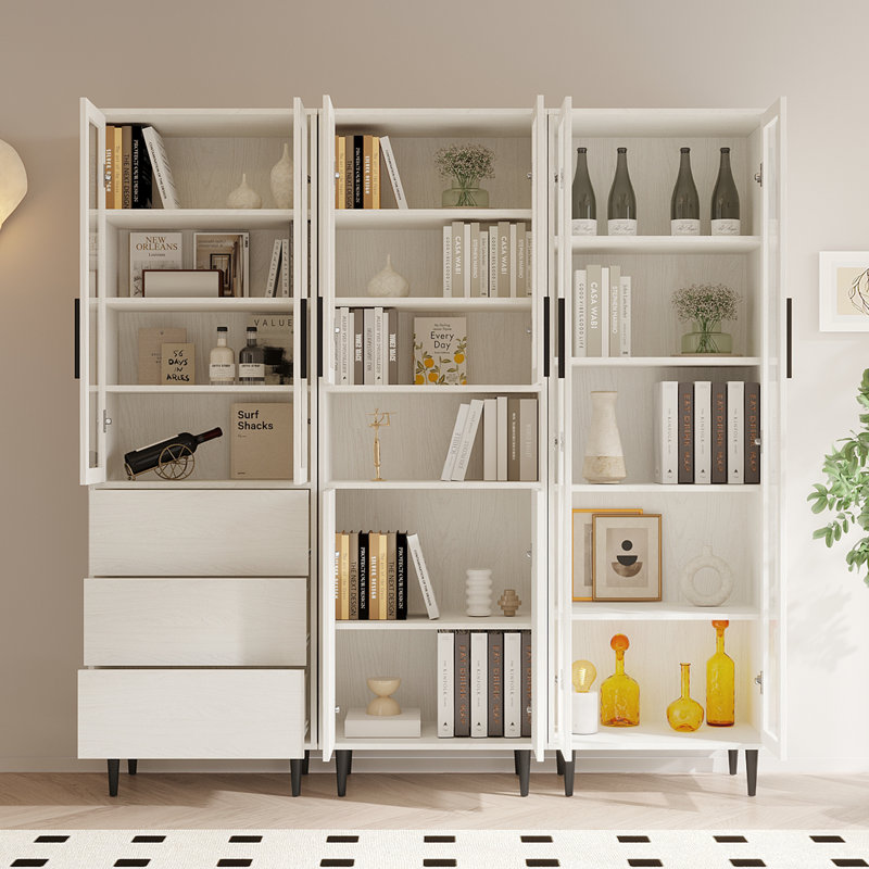 Armoire de rangement de cuisine avec portes en verre (P 15,7 po x l 70,8 po x H 72 po), Blanc