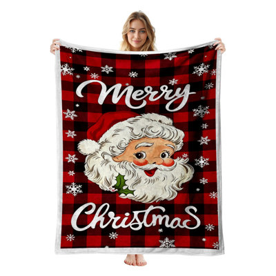 JYK Christmas Flannel Fleece Throw Blanket, Lightweight, Breathable, Soft Cozy Warm Plush Microfiber, 50"x60",  Santa Buffalo Plaid