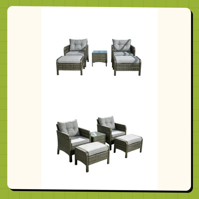 5 Pieces Rattan Wicker Lounge Chair Outdoor Patio Conversation Set