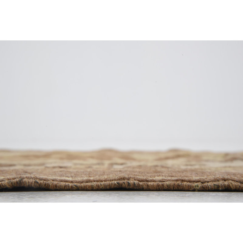 Tapis de zone en laine beige/brune 4 pi x 6 pi 3 po one-of-kind à la main noué la Earley