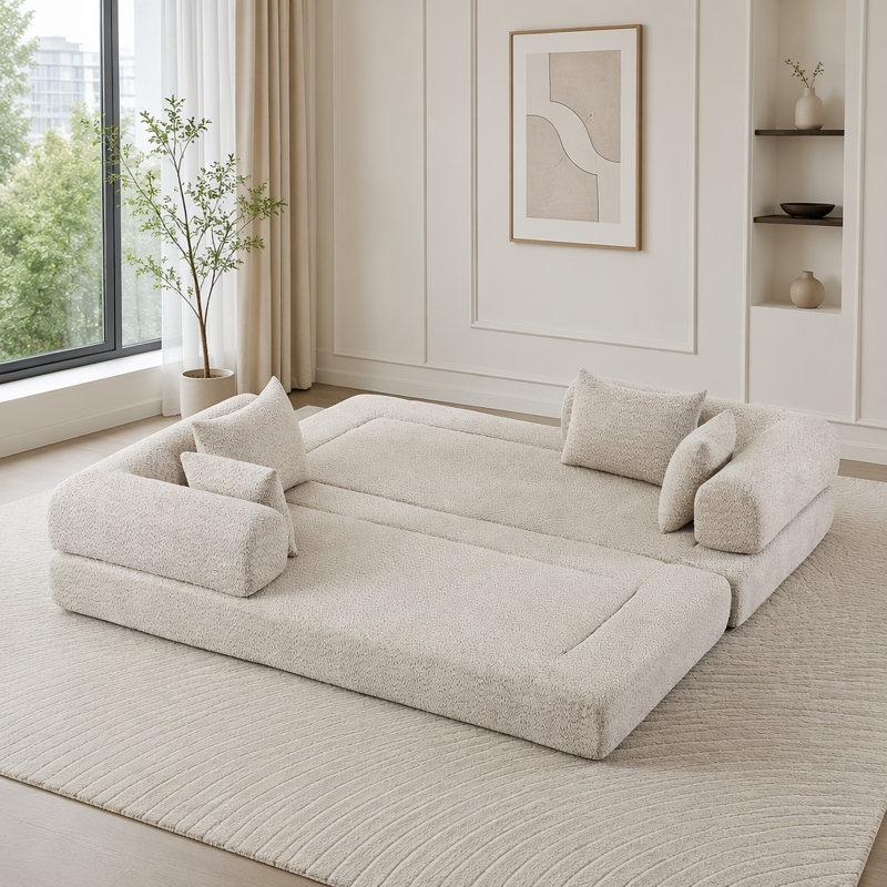 Canapé-lit convertible de 78,9 pouces avec design modulaire et tissu chenille, khaki Chenille