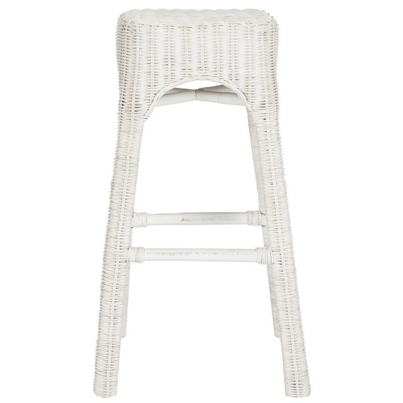 White Mango Wood Wicker Backless Counter Stool