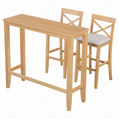 48"Rectangular Wood Bar Height Dining Set Kitchen Breakfast Nook With 2 Chairs For Small Places
