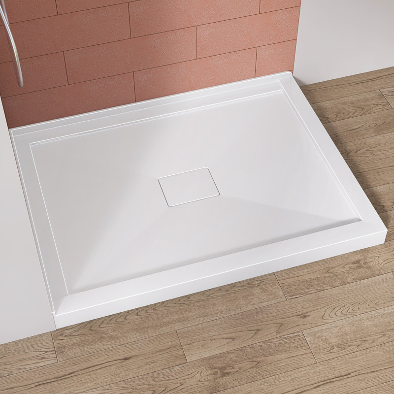 48" X 36" Double Threshold Shower Pan Base In White With Center Drain Assembly & Drain Cover Included