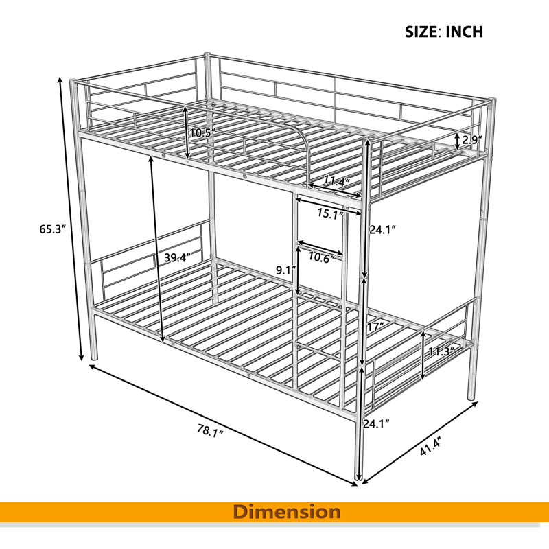 Twin Over Twin Metal Bunk Bed, White