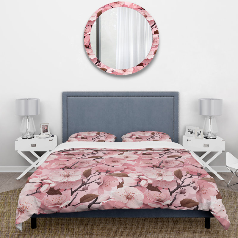 Ensemble de housse de couette Pink Sakura Blossoms Floral II, Housse de couette pour très grand lit et 2 très