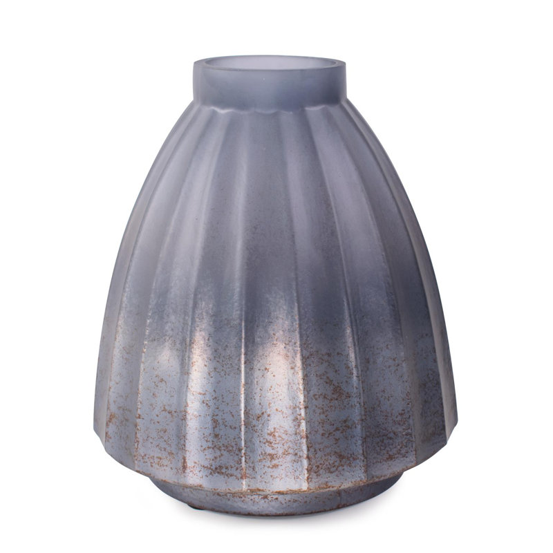 Cool Ice Blue Ribbed Cylindrical Vessel, 10" H x 9" W x 9" D