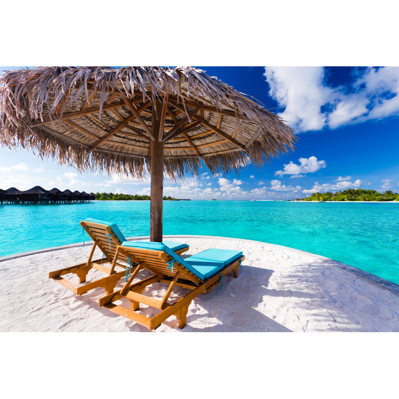 Two Chairs And Umbrella On Tropical Beach by Mvaligursky - Wrapped Canvas Print, 81cm H x 122cm W