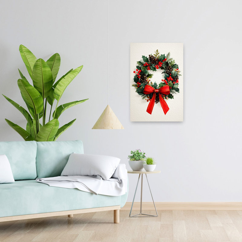 Festive Christmas Wreath Classic Traditional Abstract Winter Landscape Wall Art Print 1 Piece Wrapped Canvas Wall Art