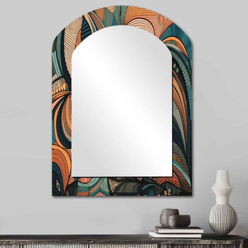 Pastel Color Boho Artwork III - Minimalism Arch Decorative Mirror, Modern Asymmetrical Wall Mirror, Printed Metal Art