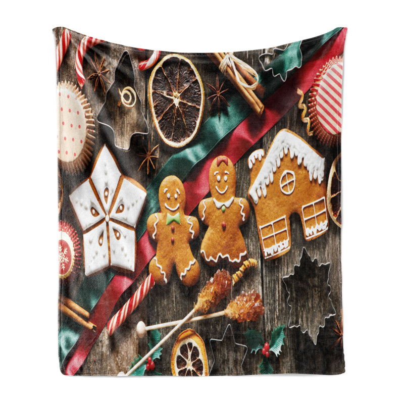 Ambesonne Gingerbread Man Fleece Throw Blanket Biscuits Rustic Multicolor, 50" W x 70" L