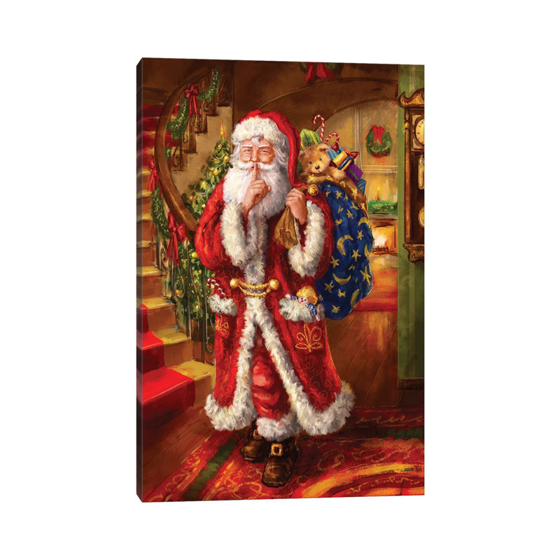 Santa-Staircase 1 Piece Painting on Canvas, 30.48 cm H x 45.72 cm W, Wrapped Canvas