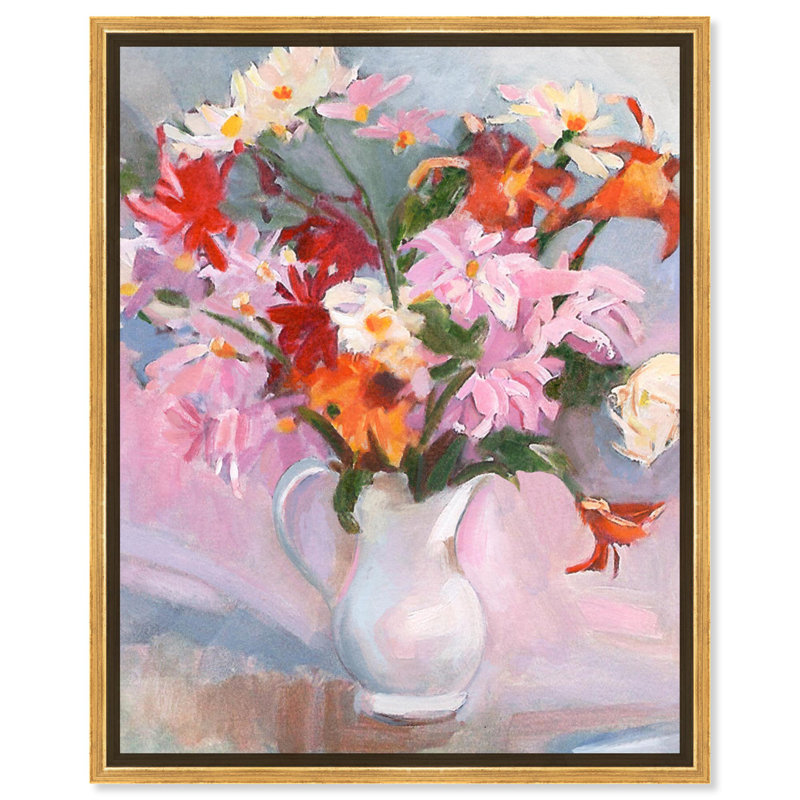 «Daisies on Summer Canvas», art mural floral romantique par Art Remedy, Cadre noir, H 21 po x l 17 po