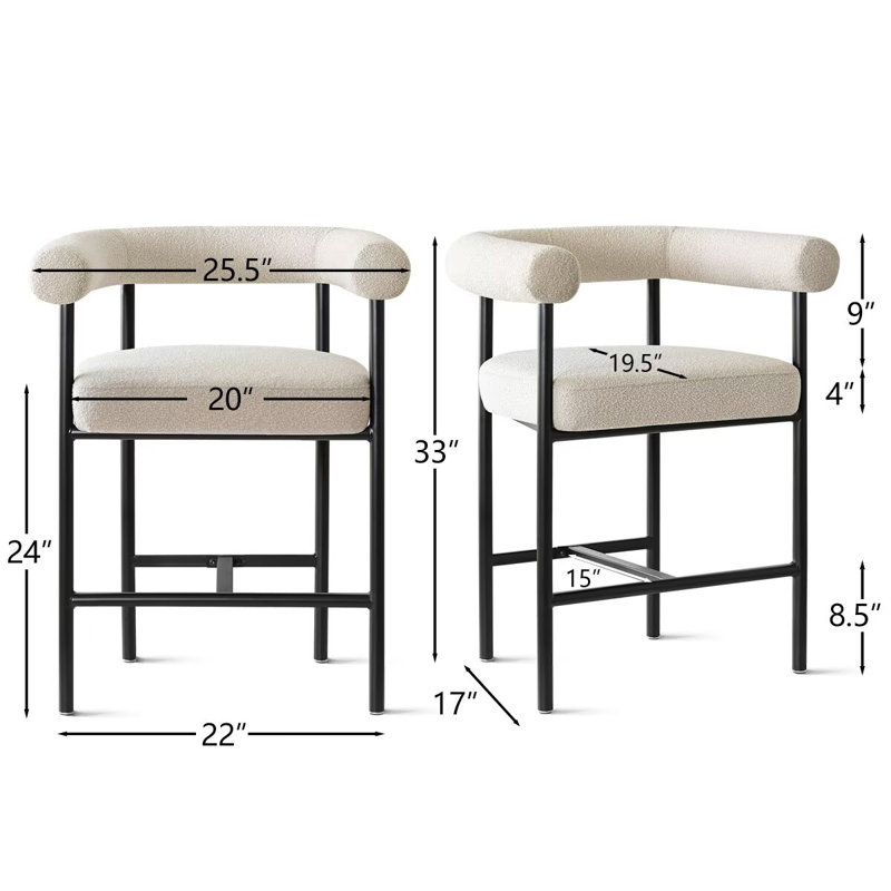 24" Upholstered Boucle Counter Stool with Arm
