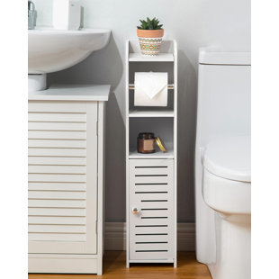 Toilet Paper Holder Stand, No Drill PVC Cabinet For Small Bathroom