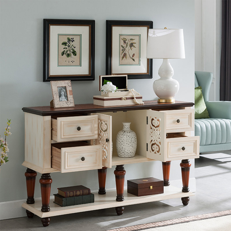 American Retro Multifunctional Console Table, Brown/Beige
