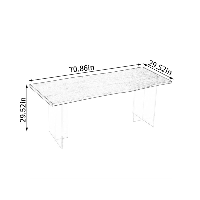 Ash Solid Wood Top Dining Table, 29.52" W x 70.86" L