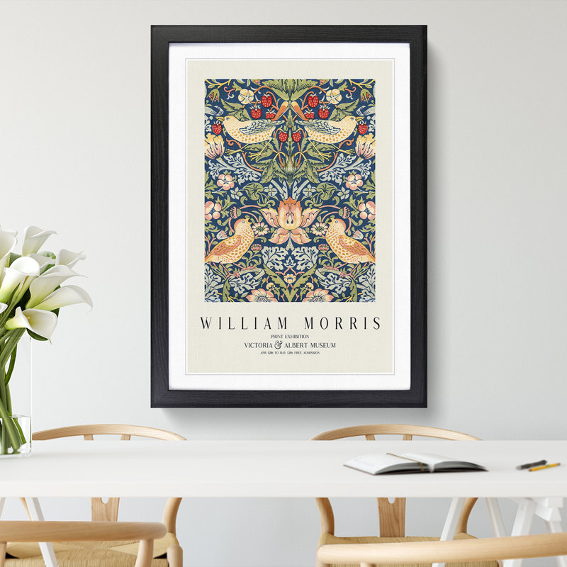 Strawberry Thief Vol.1 by William Morris - Single Picture Frame Print, Black Framed, 36cm H x 27cm W x 2cm D