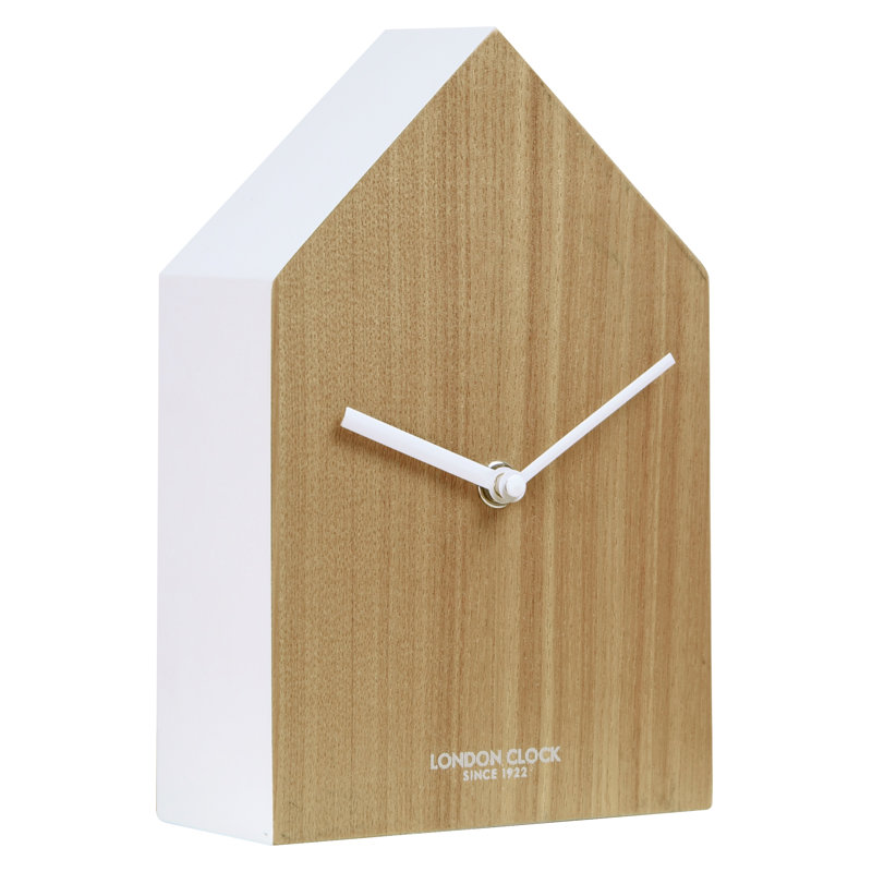 Modern & Contemporary Analogue Wood Alarm Tabletop Clock in White/Natural
