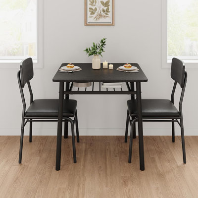 3-Piece Dining Table Set For 2 With Storage Rack, Wood Kitchen Table With Upholstered Chairs