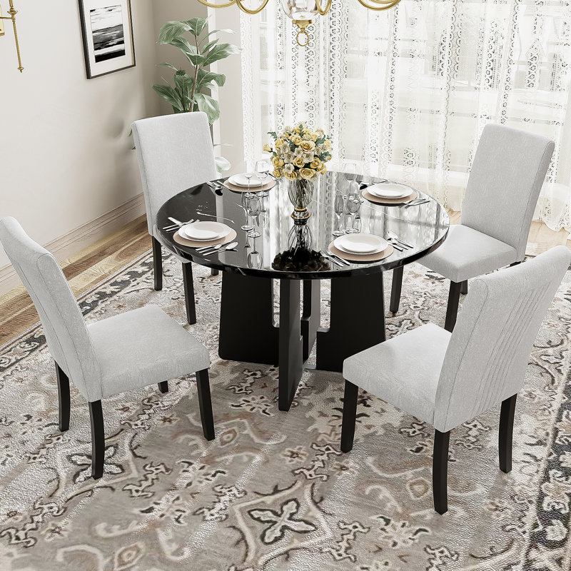 Ensemble de table de salle à manger cinq pièces avec quatre chaises rembourrées, idéal pour la salle à manger, la cuisine et le salon, facile à assembler