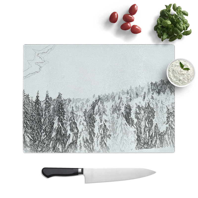 Tempered Glass Winter Trees in Abstract Chopping Board, 39 cm W x 28.5 cm L