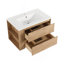 Meuble-lavabo suspendu moderne de 76 cm avec lavabo en céramique et tablette latérale ouverte réversible, fixé au mur, 2 tiroirs à fermeture en douceur