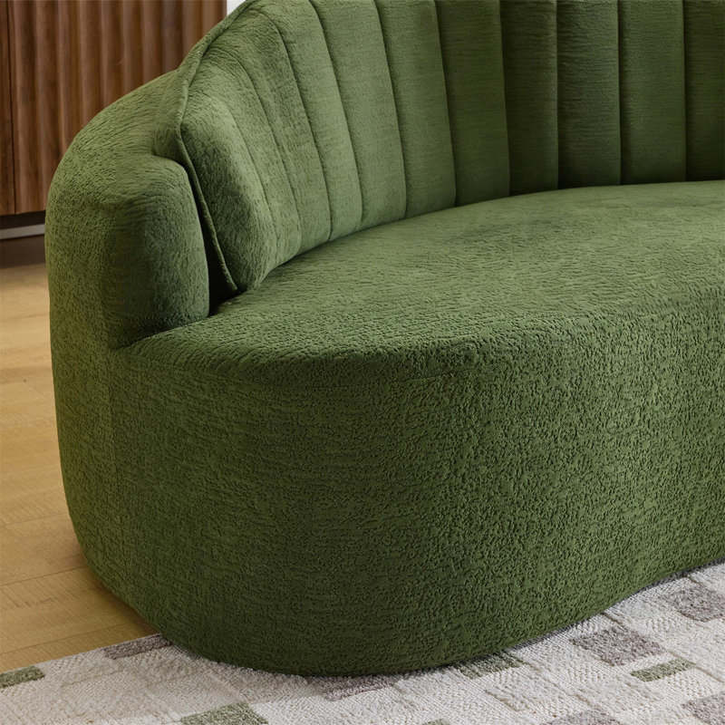 Canapé incurvé à deux places entièrement compressé avec dossier amovible, tissu chenille, style rétro simple pour les petits espaces et les appartements