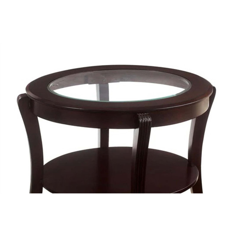 Contemporary Style End Table with Beveled Glass Top and Solid Wood Lower Shelf for Elegant Living Spaces