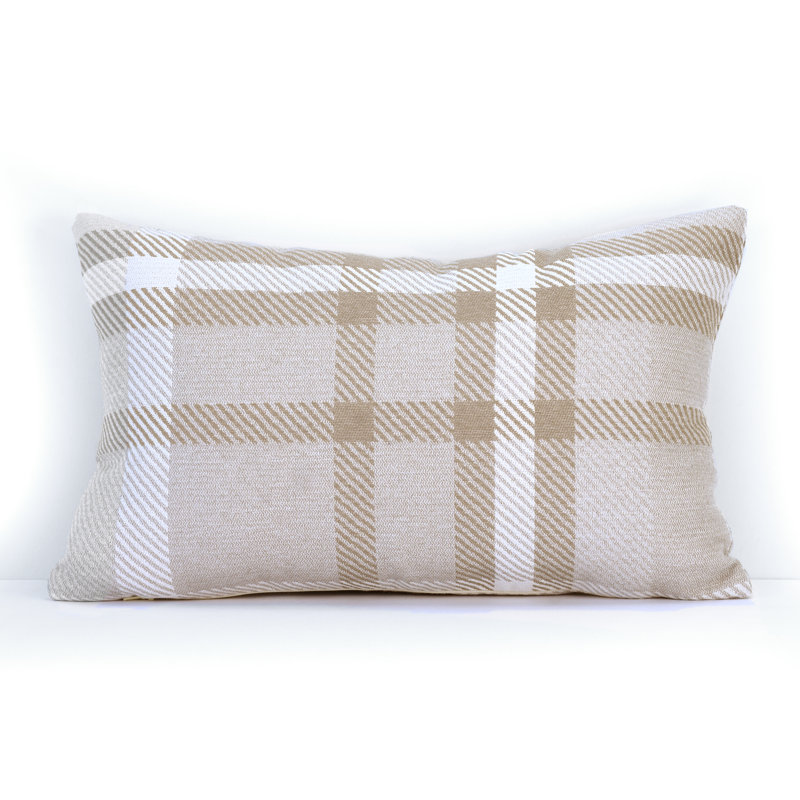 Pacifica Plaid Outdoor Throw Pillow, Hemp