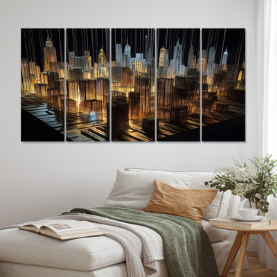«3D Cityscape New York Futur Architecture VI», reproduction d'art sur toile - 5 panneaux égaux