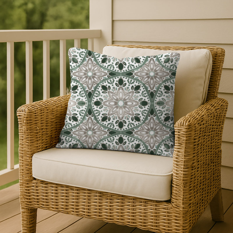 Outdoor Square Pillow Cover & Insert, Green/Beige