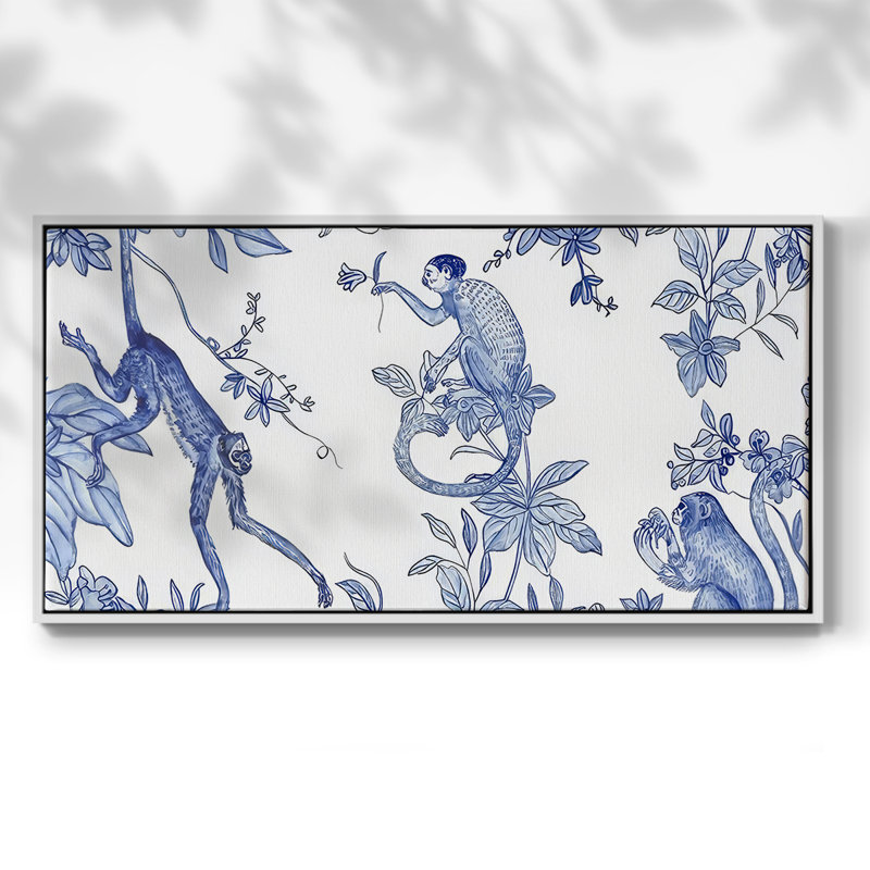 «Blue Monkey Land Toile I», toile tendue avec châssis tendue, prête à être accrochée, H 21 po x l 41 po, Blanc