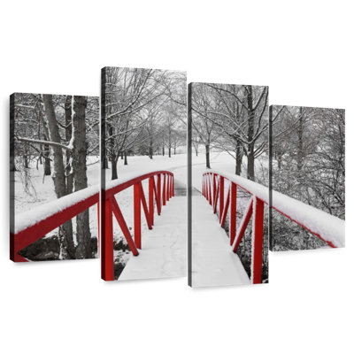Snow Covered Red Footbridge