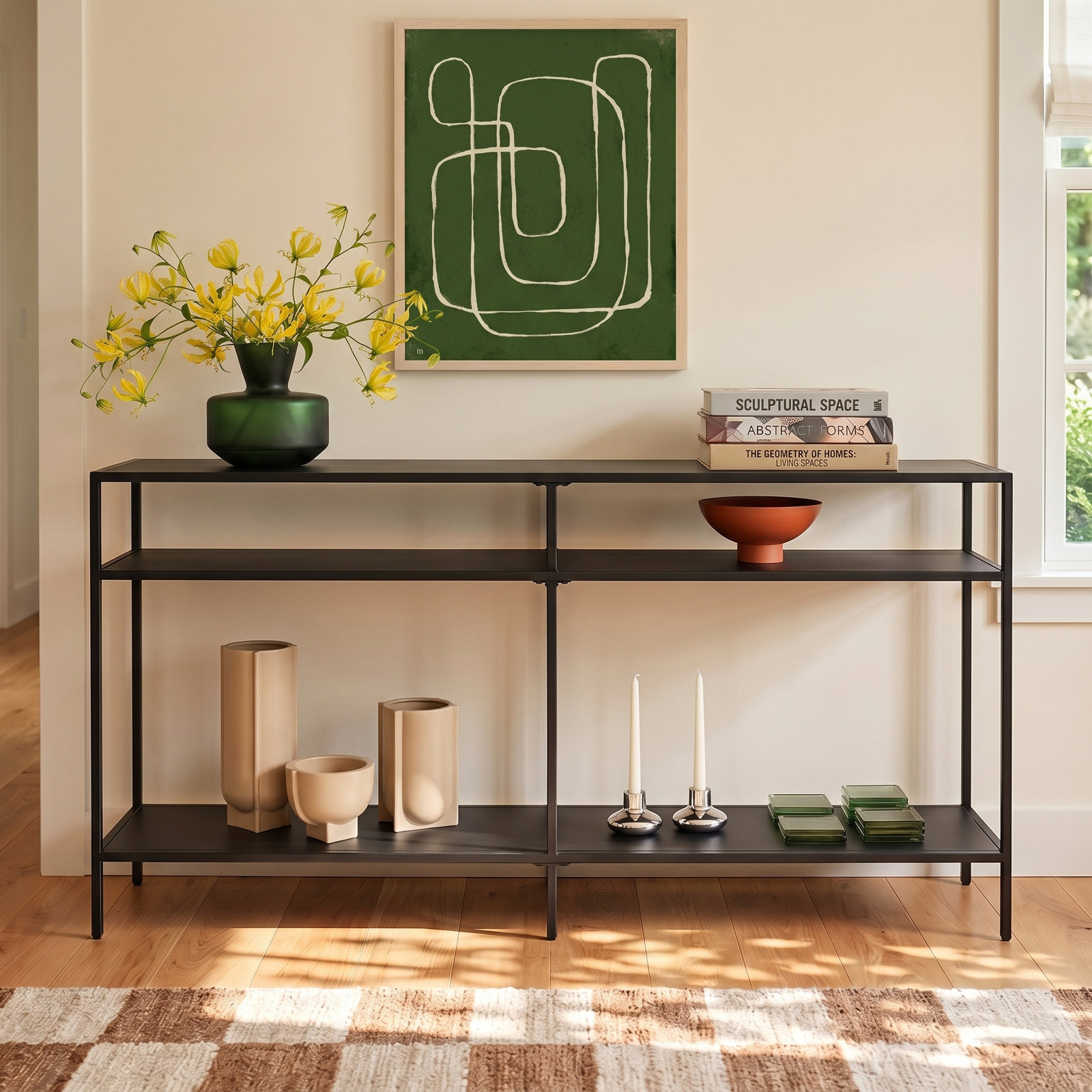 Ceno Console Table, 29" H x 64" W x 12" D, Blackened Bronze