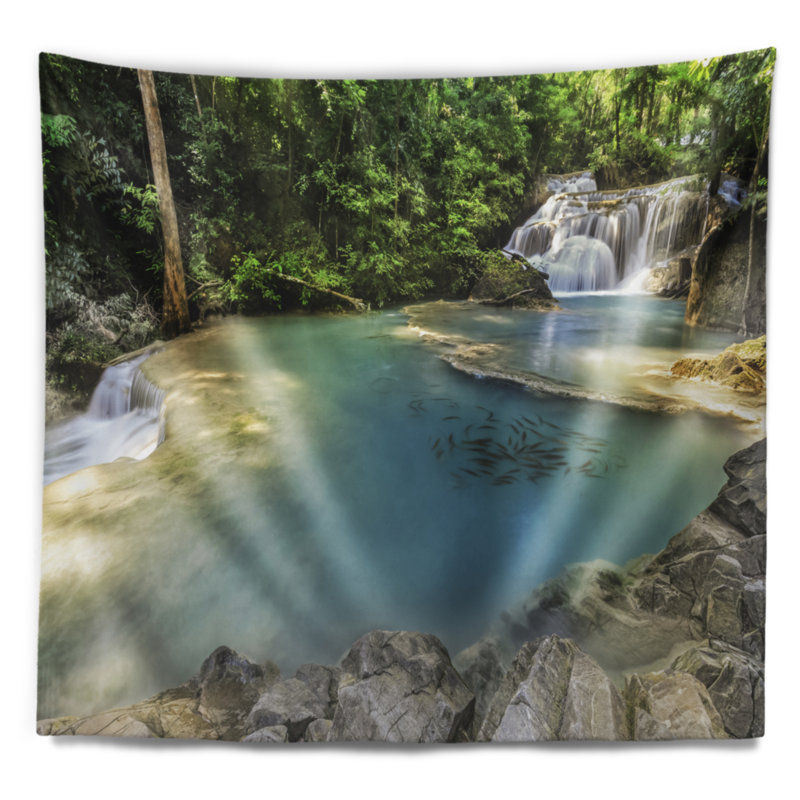Paysage photographie blue erawan cascade tapisserie, H 32 po x l 39 po