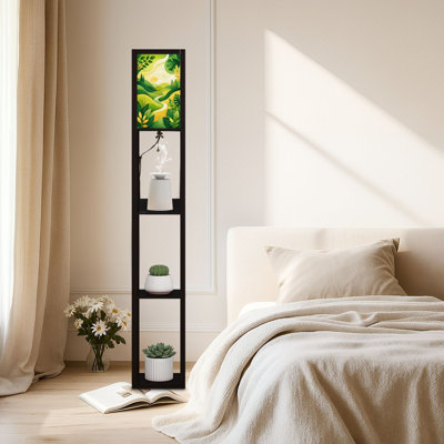 Lampe sur pied DEL à intensité variable avec motif de collines verdoyantes et rivière, structure en MDF, télécommande, 3 couleurs d'éclairage, idéal pour le salon ou la chambre.