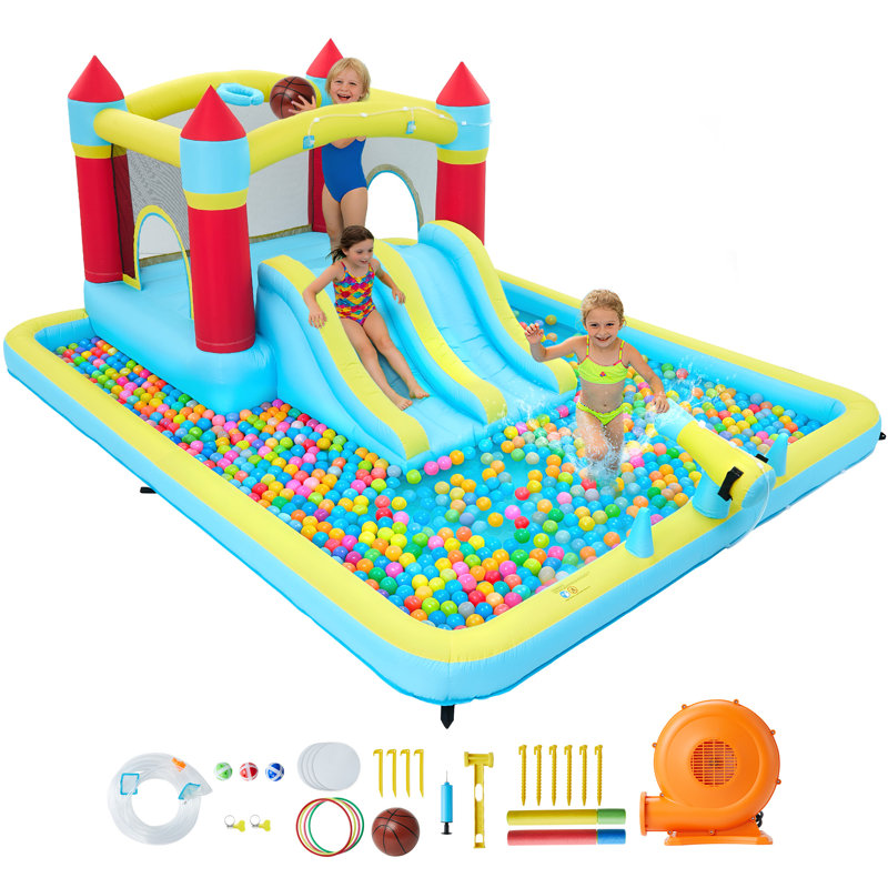 Château gonflable d'intérieur et d'extérieur avec glissade et gonflable gonflable 7-en-1 pour enfants 350 W