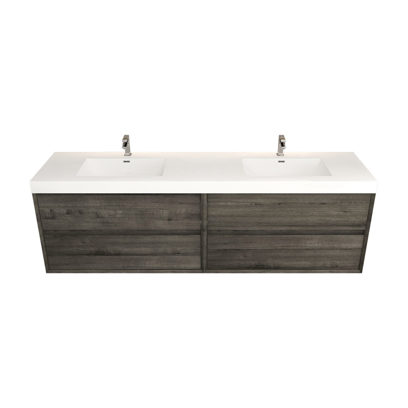 83.4'' Double Bathroom Vanity with Plastic Top, Smoke Oak