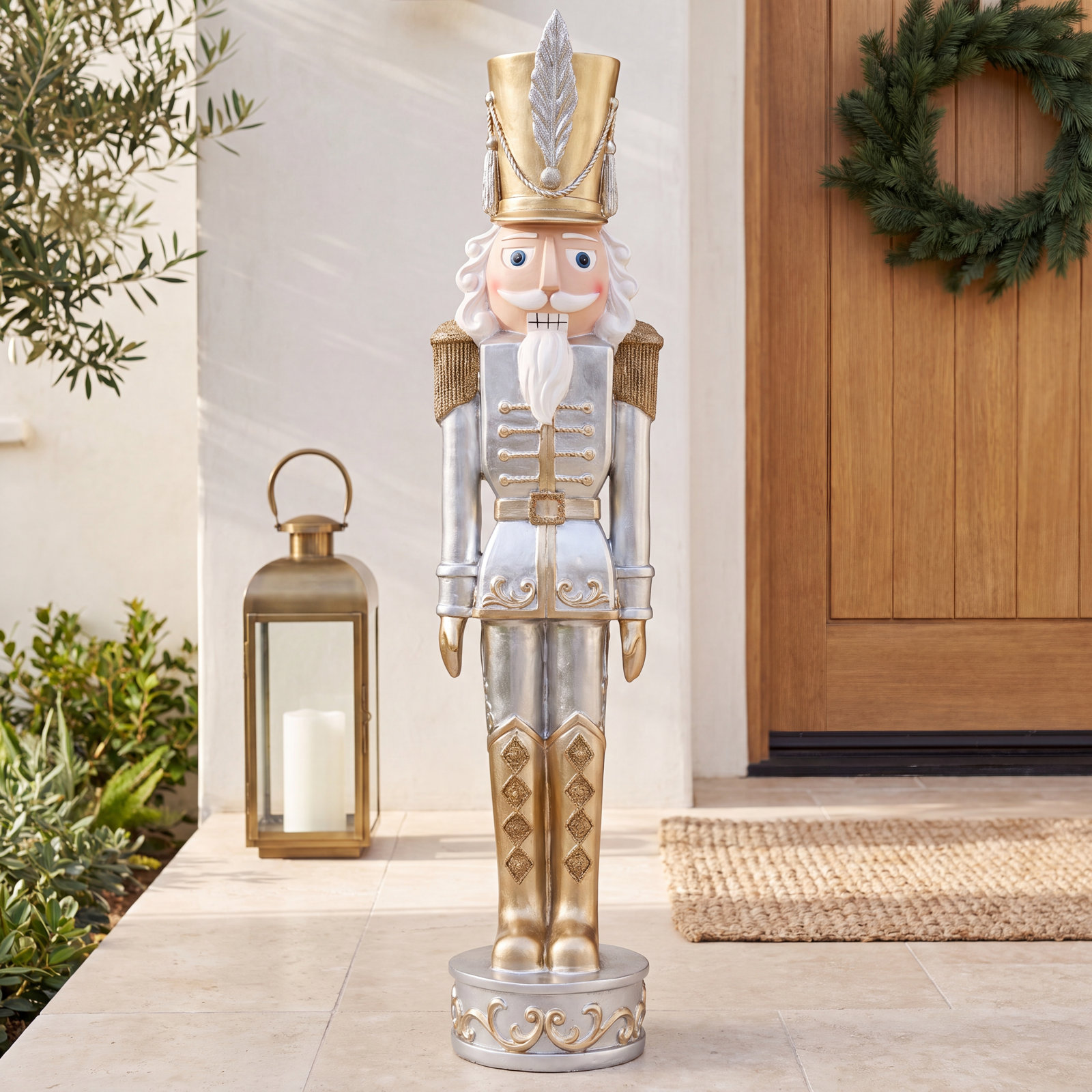 Christmas Nutcracker, 37.5" H x 9" W x 7.5" D, Silver/Gold