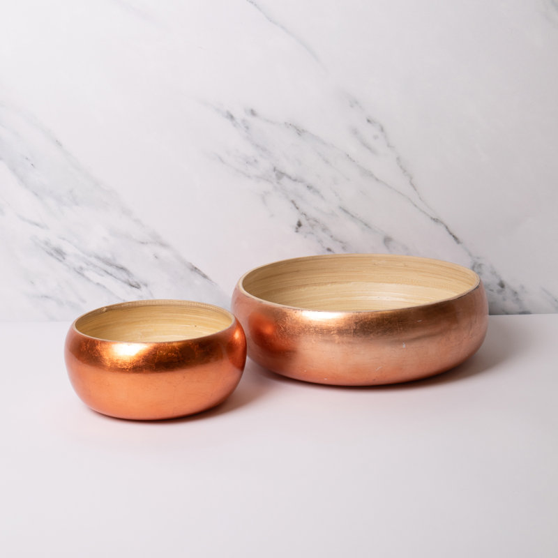  Artesà Bamboo Serving Bowl Set with 2x Bamboo and Copper Serving Bowls